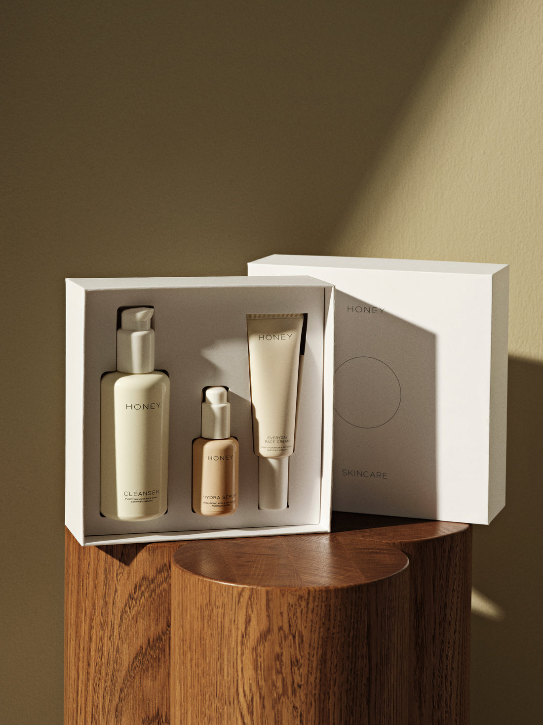 Gift box with fragrance-free clean skincare - Honey cleanser face wash hydra serum and everyday face cream